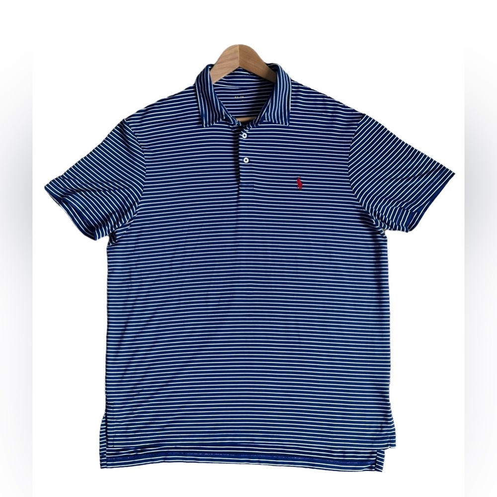 Ralph Lauren‎ Polo Men's Large Blue Stripe SS Golf ⛳ Polo Shirt Pony Logo XL
